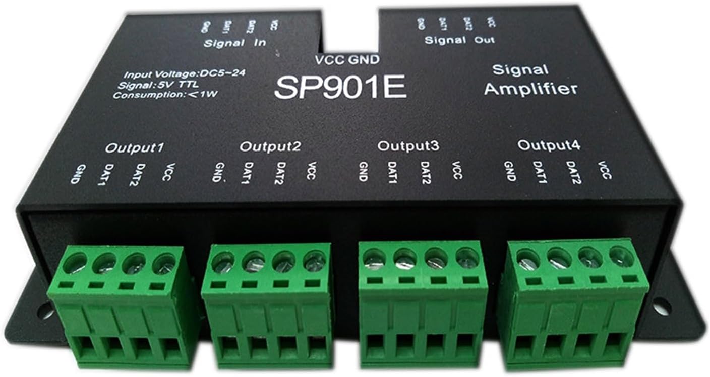 SP901E SPI Output Signal 4 Control Group LED Signal Amplifier Controller is Suitable for WS2811 SK6812 APA102 DMX512 Light