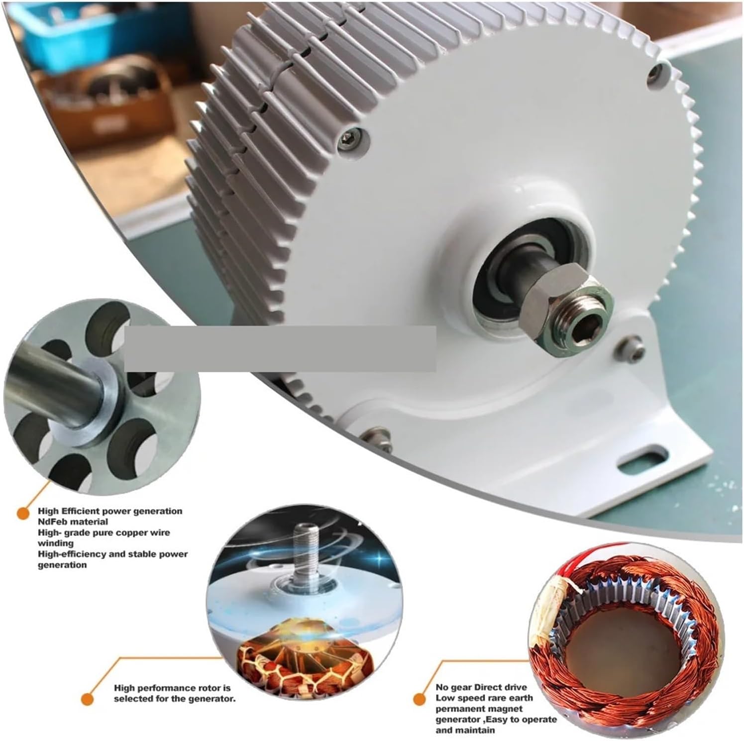 Gearless Permanent Magnet Turbine Generator Low Speed 1000W 12V 24V 48V Wind Power Generator for Water Conservancy and Wind Power Low Starting Speed for Home(with Base,12V_1KW with Control)