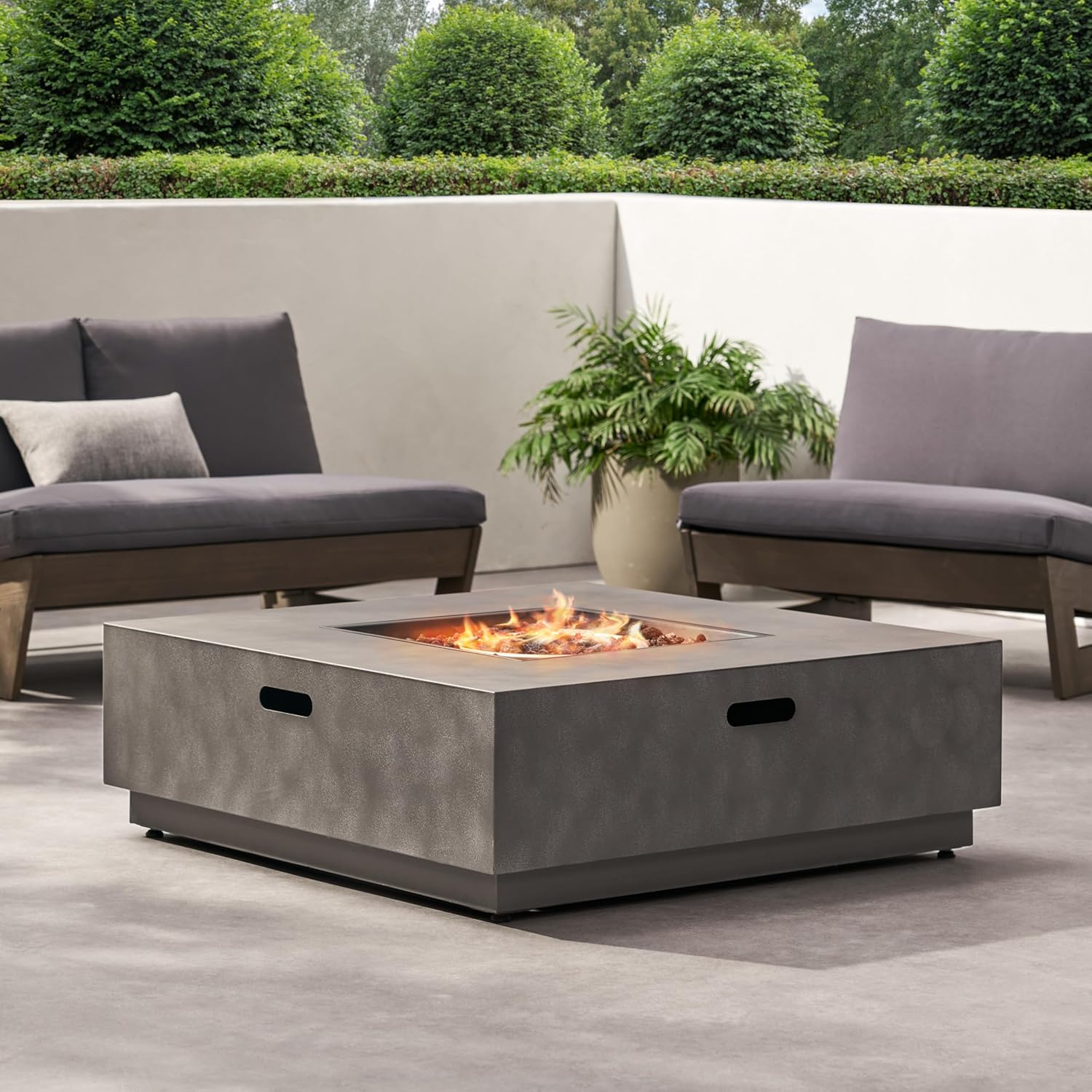 39-inch Square Iron Propane Fire Pit, 50,000 BTU Modern Outdoor Fire Pit Table with Powder-Coated Frame for Patio & Backyard, No Assembly Required - Stone Gray