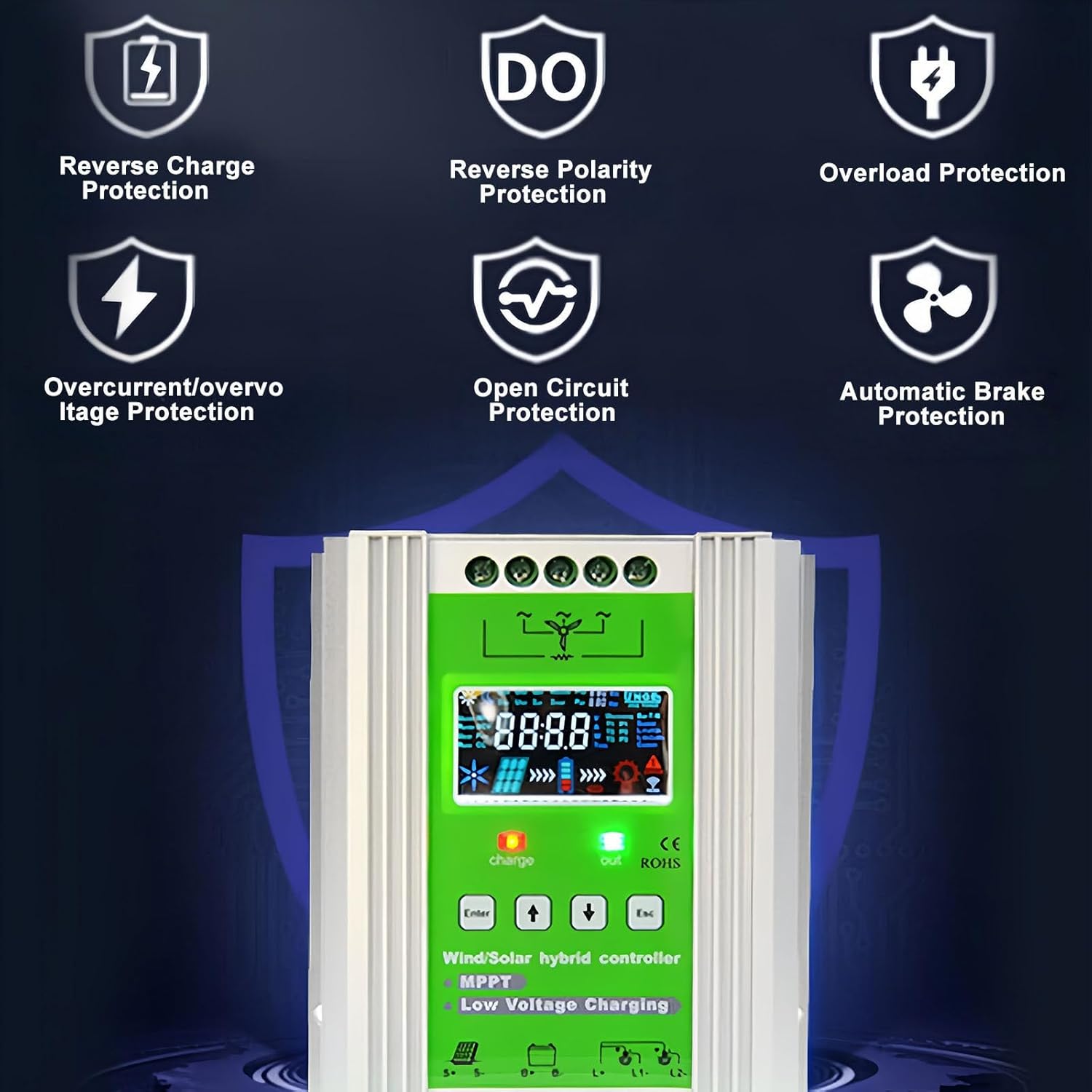 Hybrid Solar Wind Power Systems, Mppt Charge Controller, 12v/24v/48v Hybrid Solar Wind Power Charge Controller for Wind Turbines and Solar Panels,12V-400W
