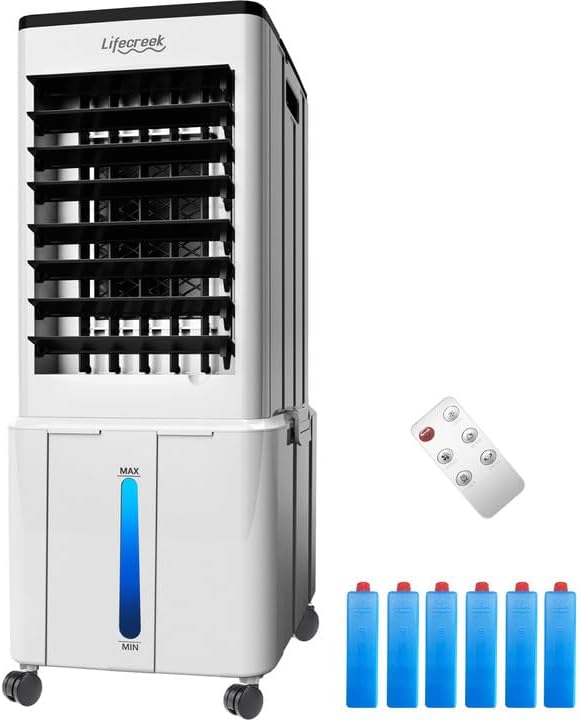 Portable Air Conditioner, 3-IN-1 Evaporative Air Cooler w/3.18Gal Tank, 4 Modes & 3 Speeds, 12H Timer, 6 Ice Packs, Remote Control, Windowless Swamp Cooler for Bedroom,Home,No Hose Needed