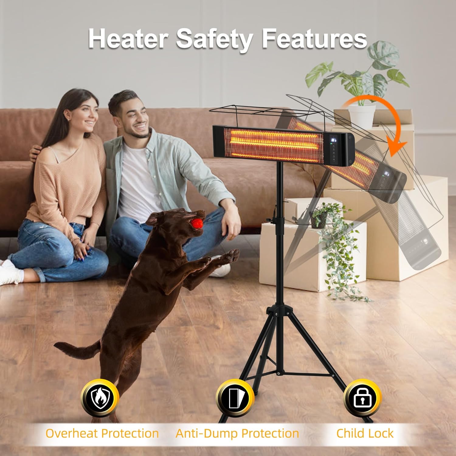 Electric Infrared Patio Heater 1500W Outdoor Portable Heaters for patio RealSmart Outdoor/Indoor Space Heater 3 Heat Modes Wall Mounted Tripod Heater IP65 TUV Certification for Garage Greenhouse