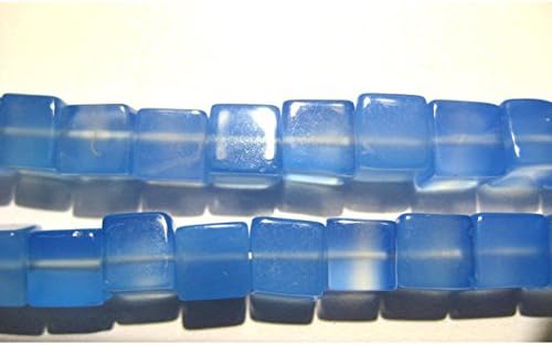 13 inch natural beads strand of 6-8mm smooth box blue chalcedony gemstone beads for DIY jewelry - necklace, bracelet, earring, ring.
