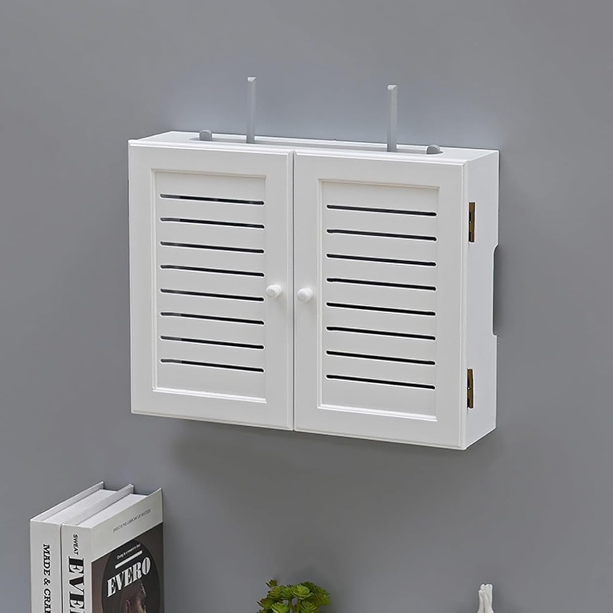 Wall Mount WiFi Router Box Blinds Decoration Floating Shelves Modem Cable Power Plug Wire Storage Boxes Desktop Storage Cabinet (White, 20.5x3.7x15in)