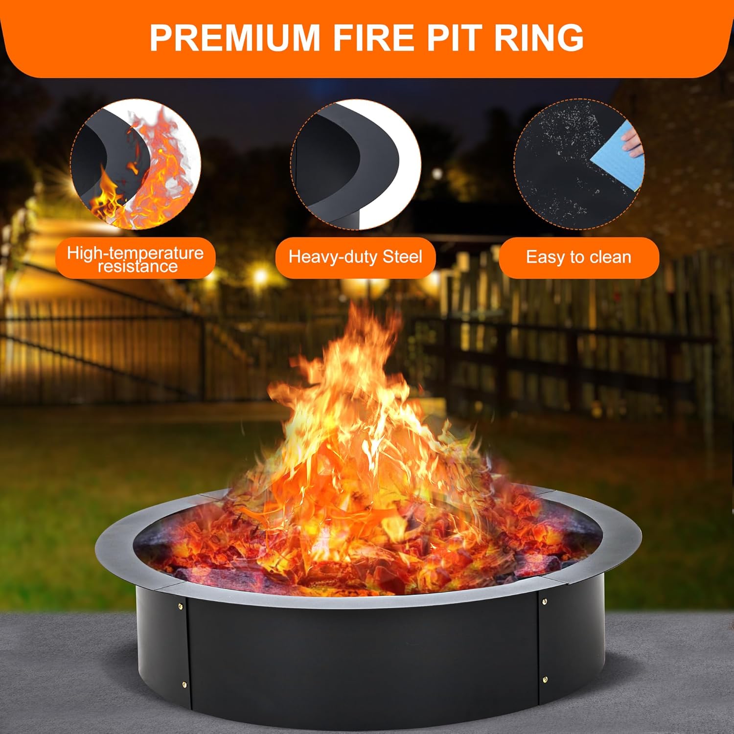 Fire Pit Ring, 45-Inch Outer/39-Inch Inner Diameter, Heavy Duty Metal Steel Round Firepit Rim Insert for DIY Fire Pits, Outdoor Above or In-Ground, Camping Garden Patio Backyard