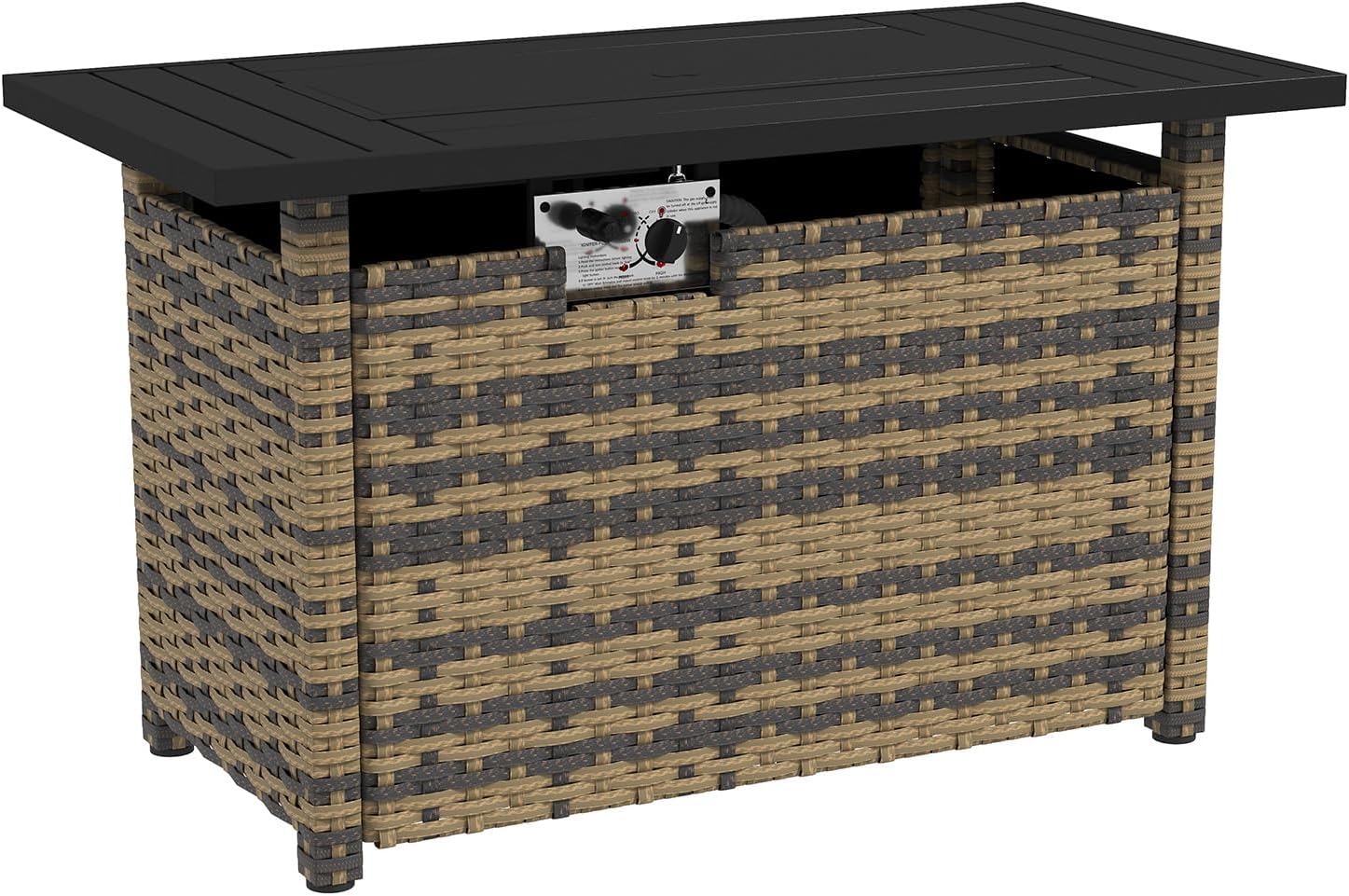 44IN Yellow-Brown Wicker Gas Fire Pit Table with Side Door, Propane Powered, 50000 Btu