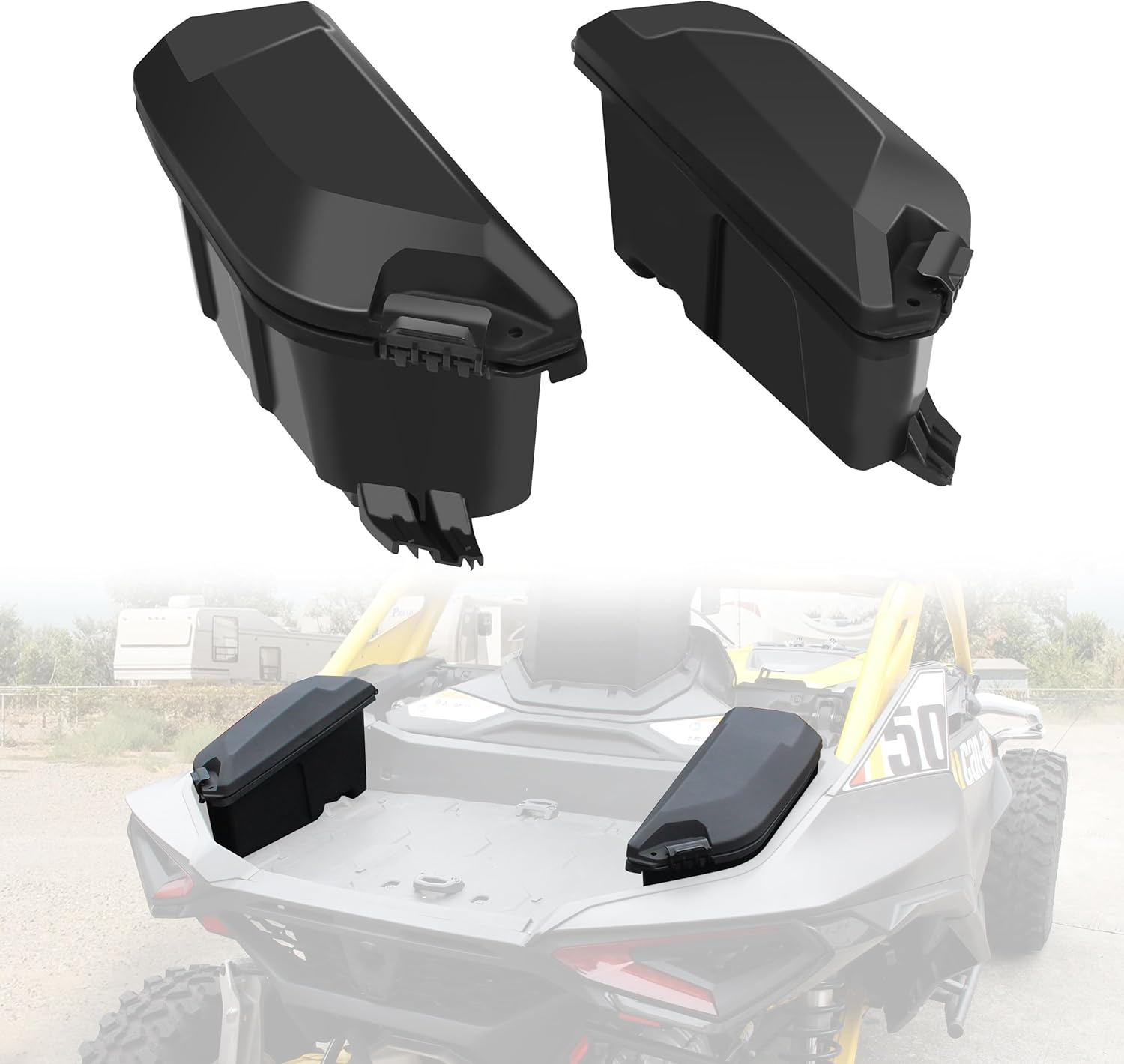 Rear Side Cargo Storage Boxes for Maverick R, 13.5L Waterproof Bed Tool Side Cargo Storage Boxes Compatible with Can Am Maverick R 2024+ Accessories Replace #715007372 (2PCS)