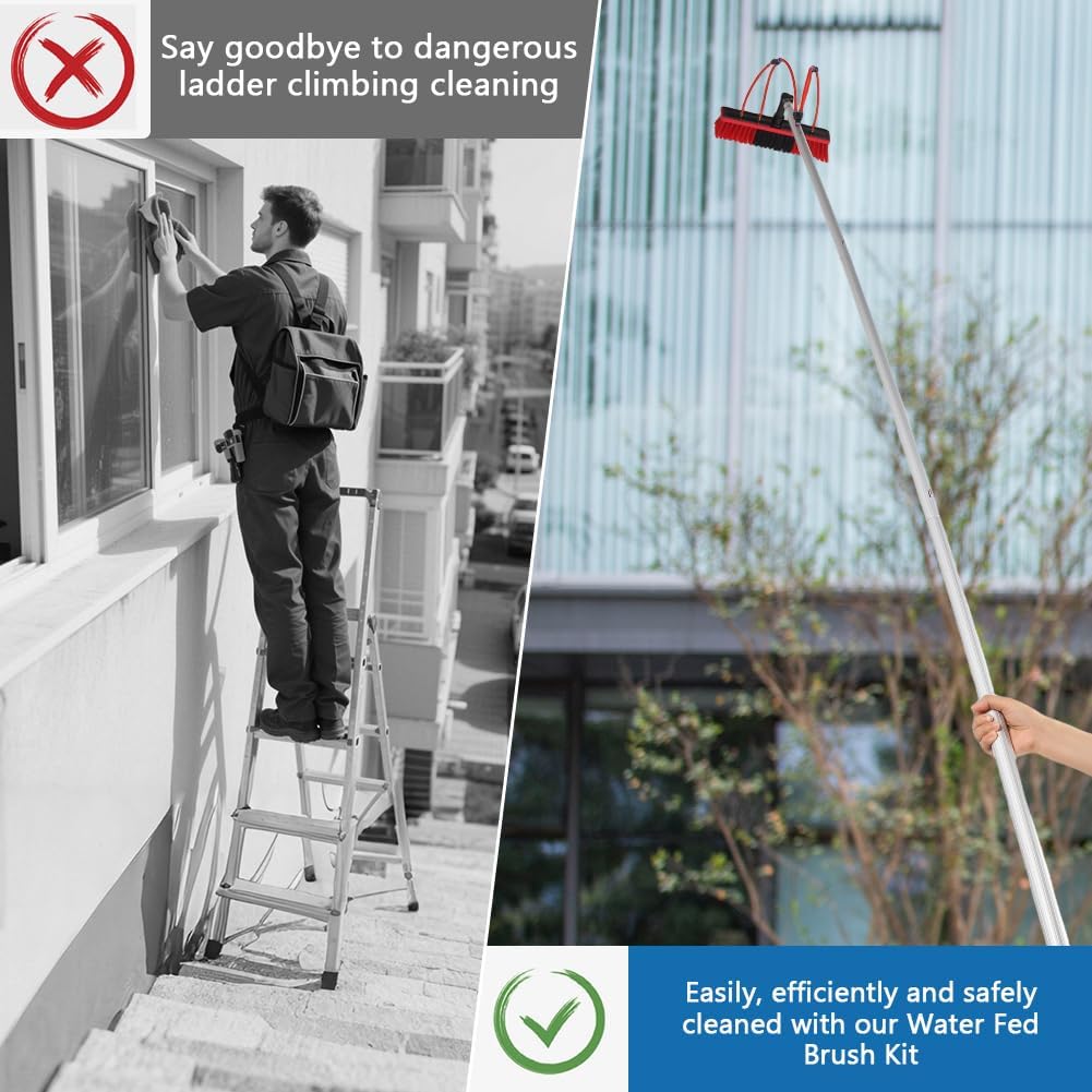 Solar Panel Cleaning Kit, Aluminum Alloy 23 FT Water Fed Pole Adjustable Washing Pole and Brush Kit Washing Dusting Equipment Tool for Window Roof Outdoor Glass