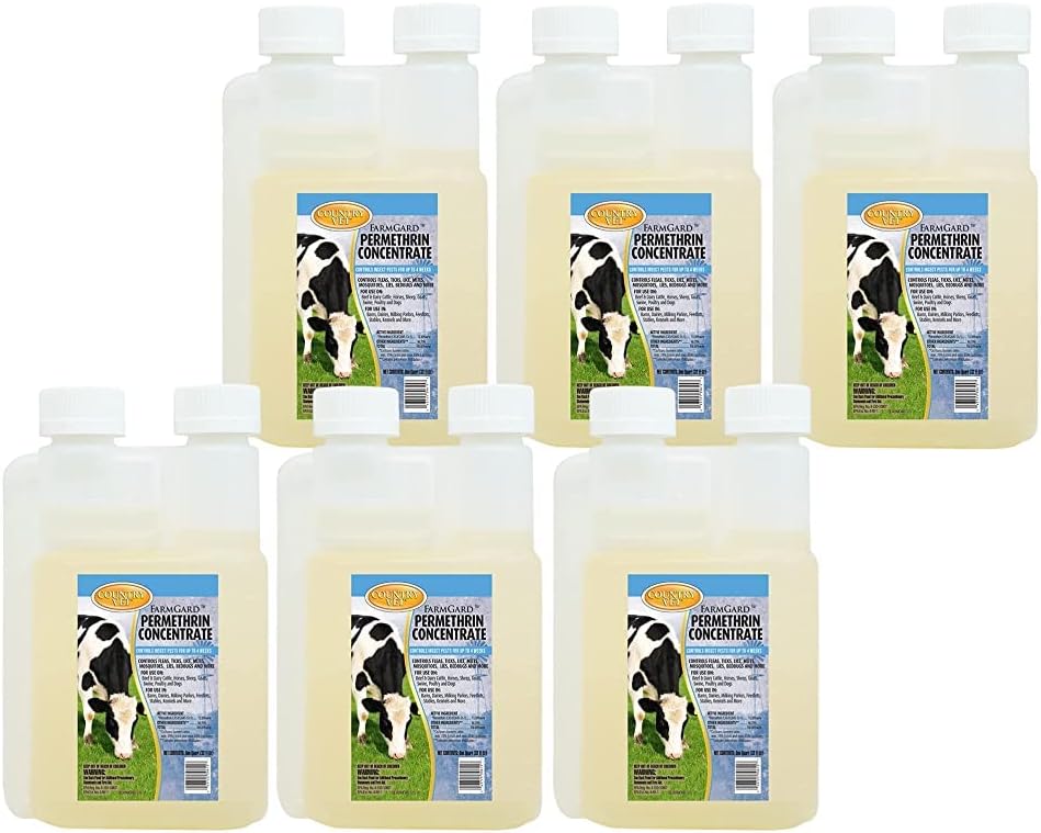 Country Vet FarmGard Permethrin Concentrate - 32 Ounce (Case of 6) 343961CVA - Gets Rid of Flies, Mosquitoes, Silverfish, Cockroaches, Fleas, Millipedes, Gnats, Fruit Flies, Ticks, Lice, Spiders