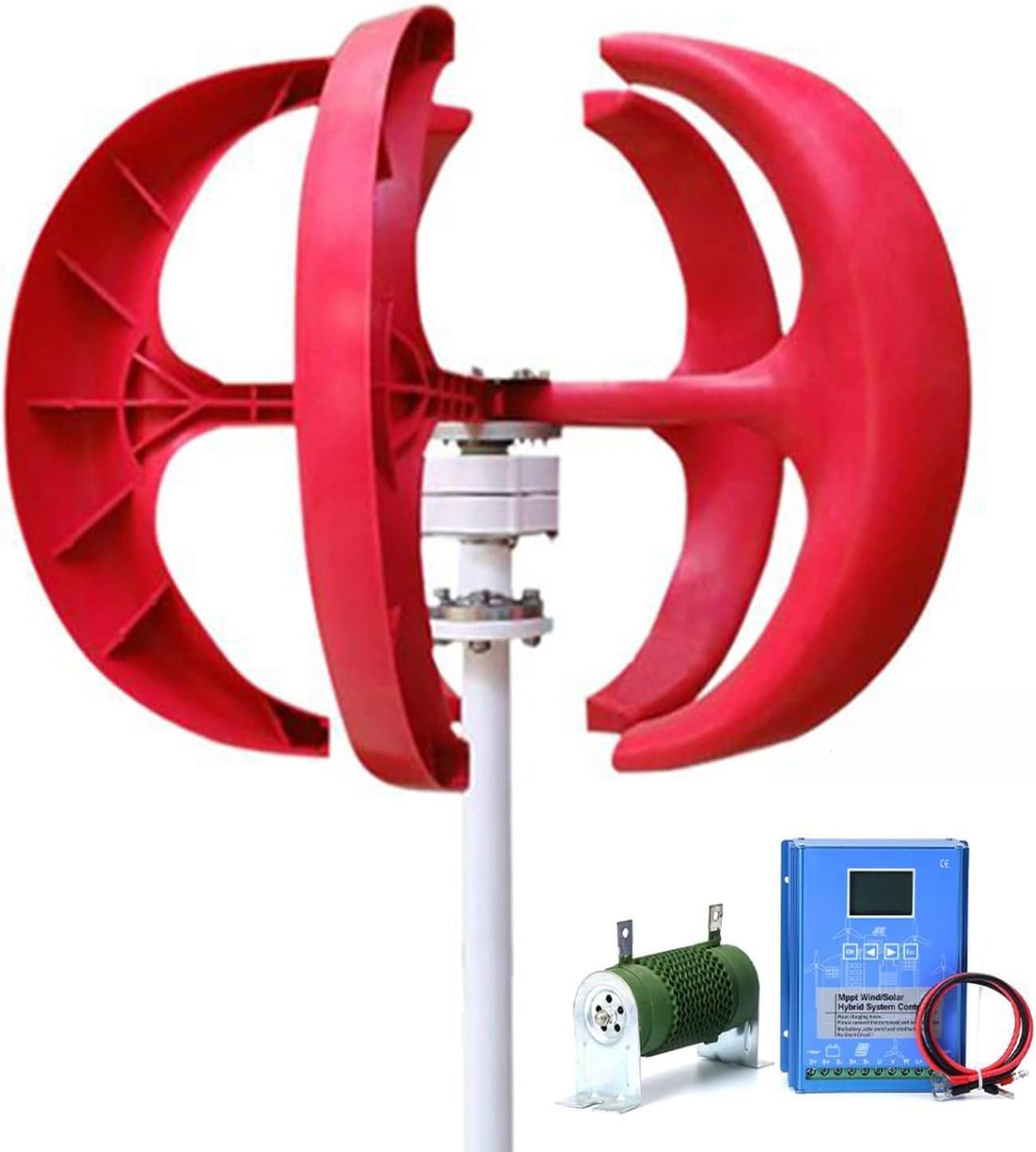 CAJUCA Vertical Axis Wind Turbine Kit 3000W 5 Blades Home Low Noise Wind Turbine with Hybrid Controller Breeze Start