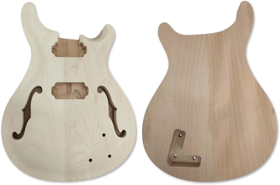 Mahogany Maple Cap Curved Top Semi Hollow Guitar Body Set In Pocket DIY Replacement