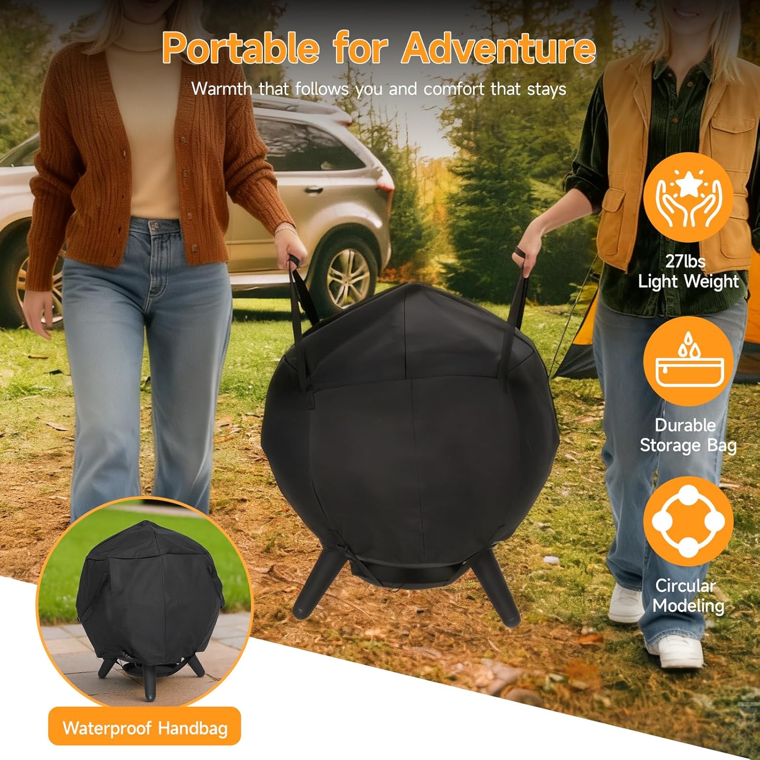 26 Inch Smokeless Firepit, Outdoor Smokeless Fire Pit with Grill, Waterproof Lid and Bag, 2 in 1 Fire Pits for Outside Wood Burning, Stainless Steel Potable Fire Pit for Bonfire, Camping, Picnic