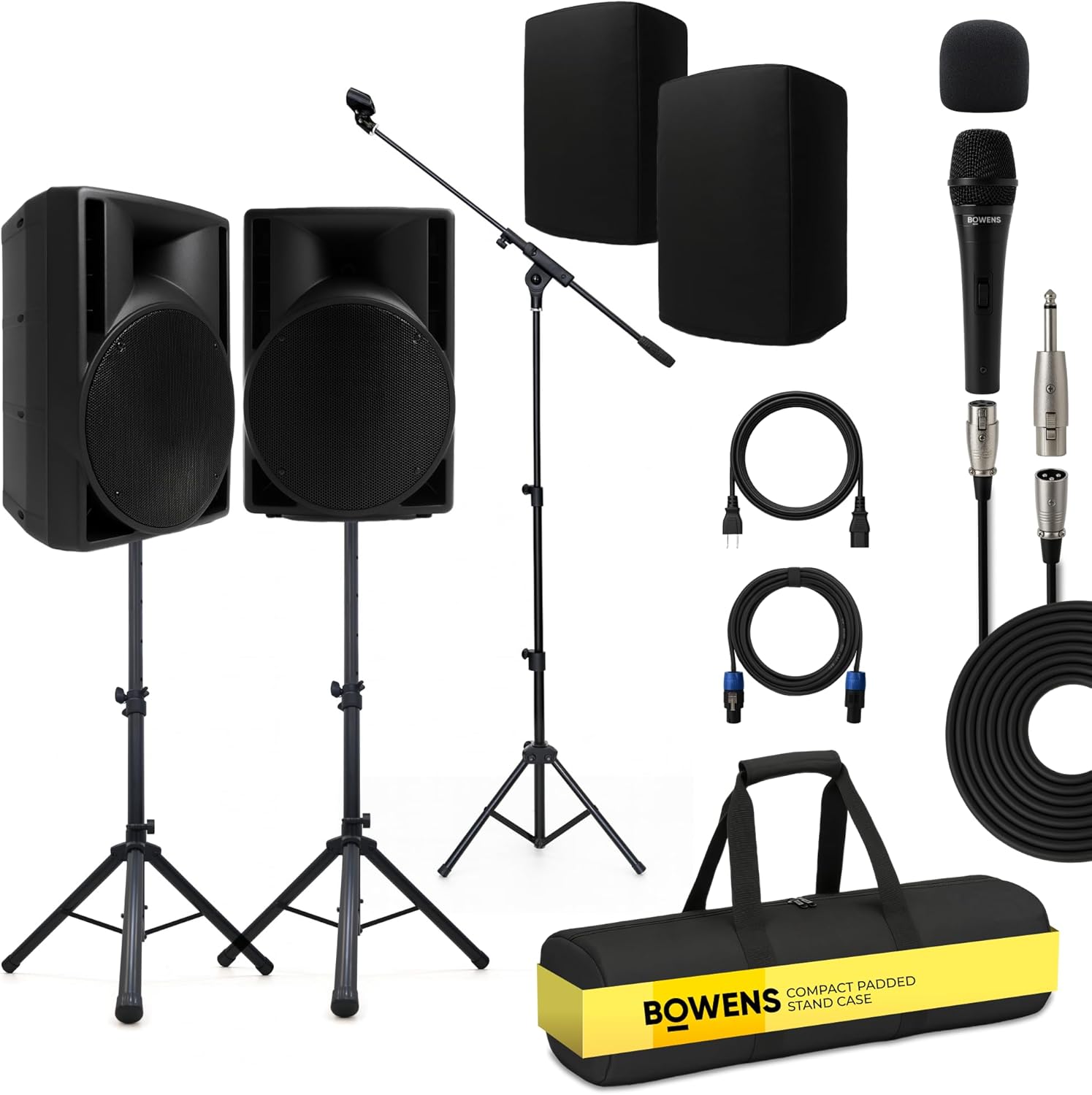 BOWENS 10 Inch 1000W PA System with Microphone – Portable DJ Speakers with Bluetooth, USB/SD, LCD Display & Remote Control – Pro PA Speaker System, 150W RMS Big Speaker for Parties & Events