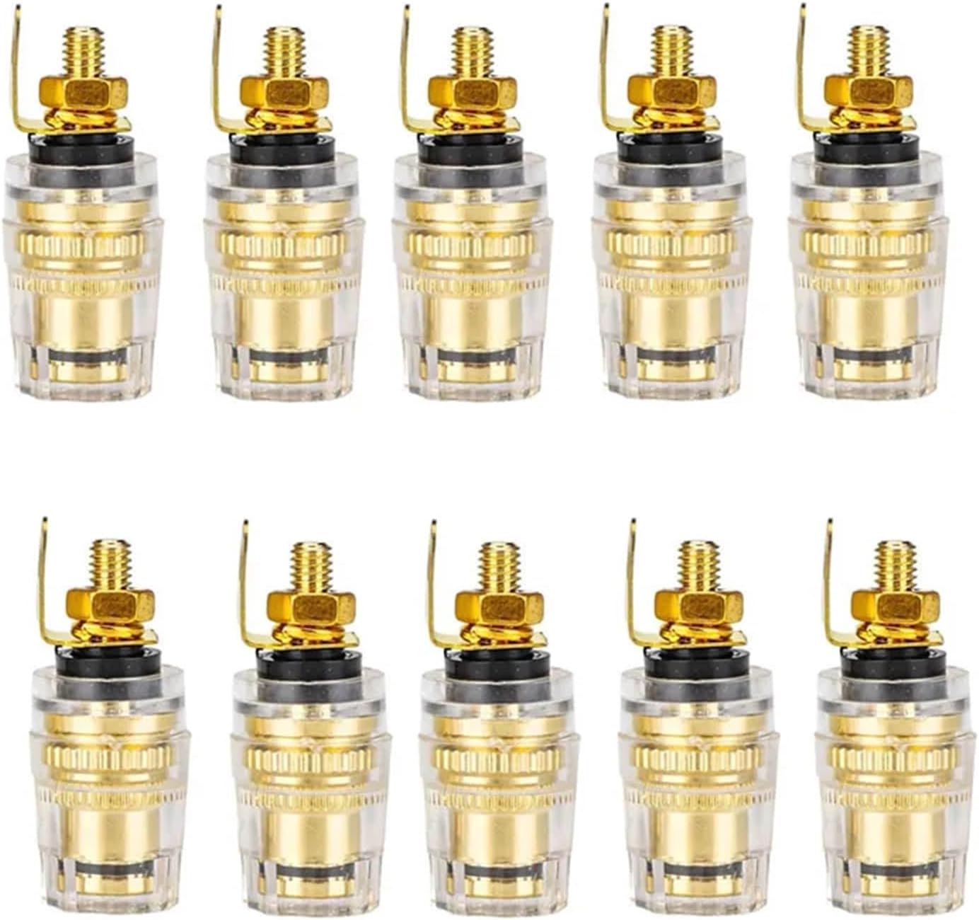10PCS Brass Crystal Binding Post for Thread Audio Speaker Amplifier 4mm Banana Terminals Connector(Black Short 10PCS)