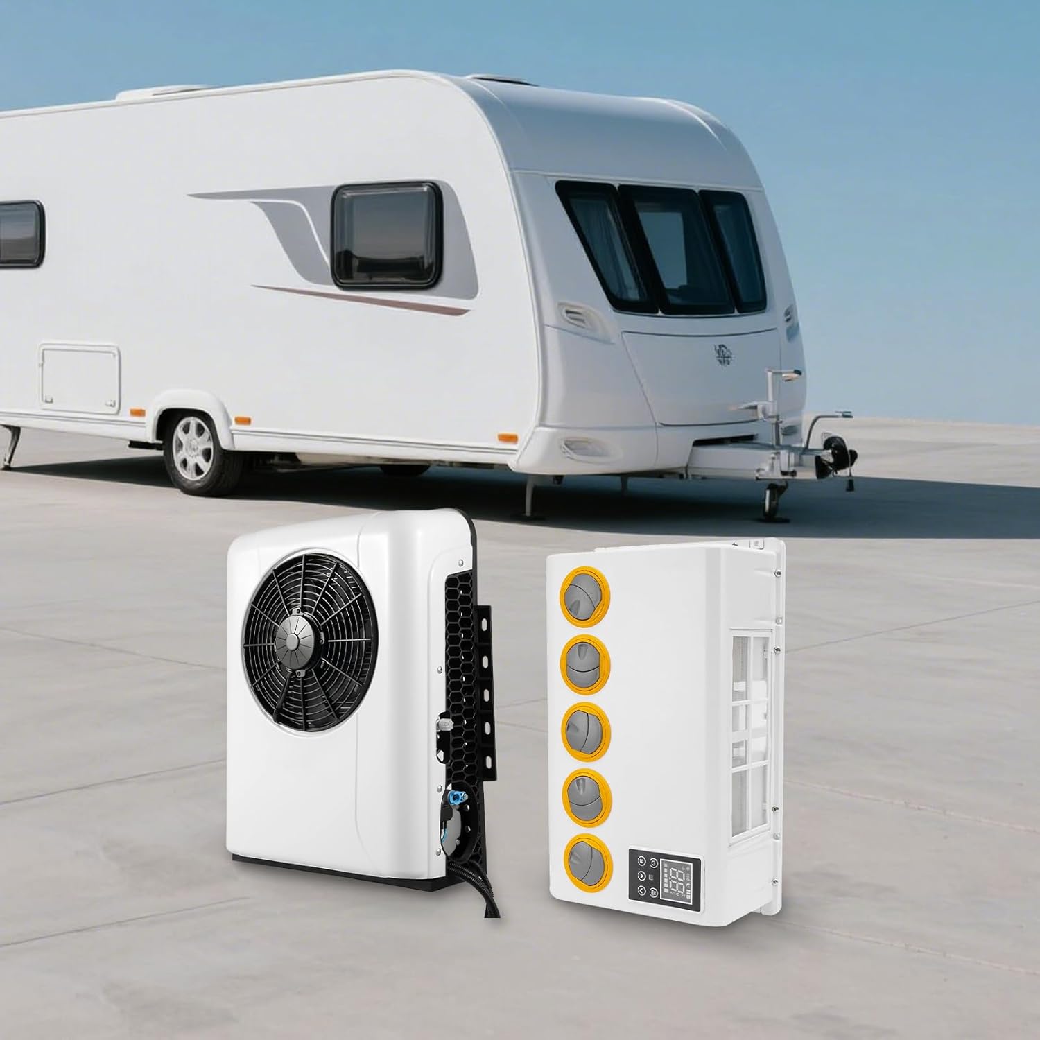 12V 800W Split RV Truck Air Conditioner Set with Outdoor & Indoor Unit, 12000 BTU Multifunctional Portable Camper Air Compressor, 5 Gears Mini Split AC System Unit Low Noise Fit for Rvs Motorhome Bus
