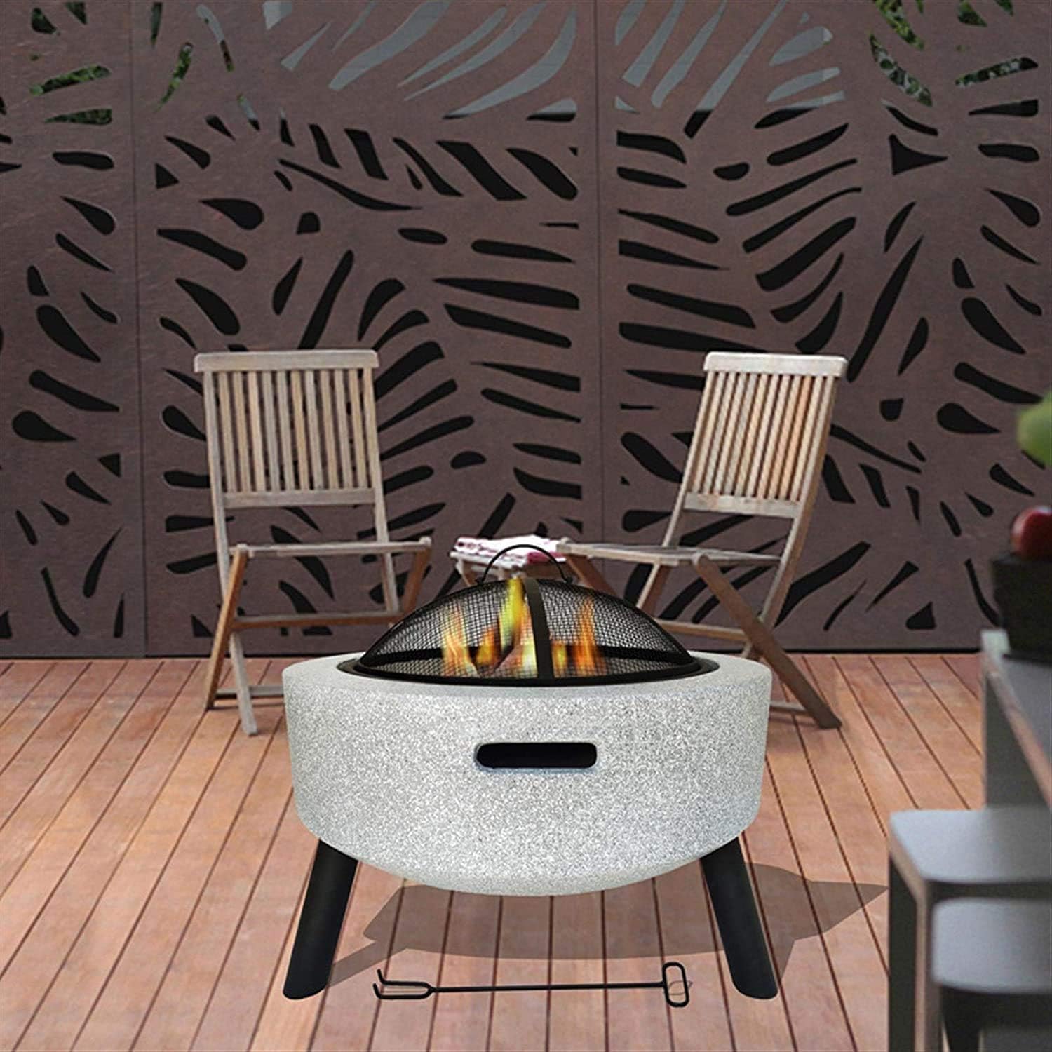 Fire Pits Outdoor Wood Burning Outdoor Fire Pits Fire Bowl, Magnesia Barbecue Grill, Used for Outdoor Garden Fire Pit Heating/Barbecuing, Garden Terrace with Cover BBQ Cooking for Outside Camping Back