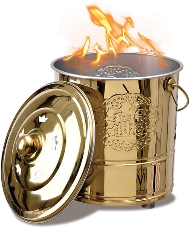 Fire Pit, Stainless Steel Incinerator Cage with Lid, Burn Barrel, Paper Money Incinerator can for Garden Paper Leaf Trash Wood Backyard Bonfire