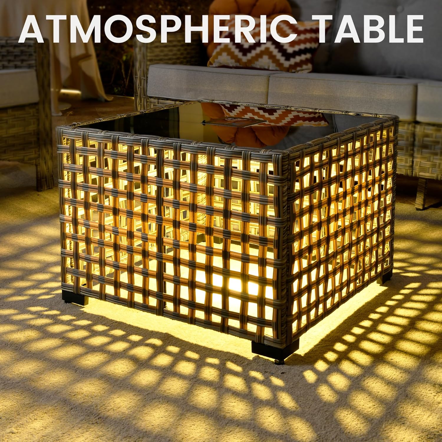 Patio Furniture Solar Powered Coffee Table,Mix and Match Pieces