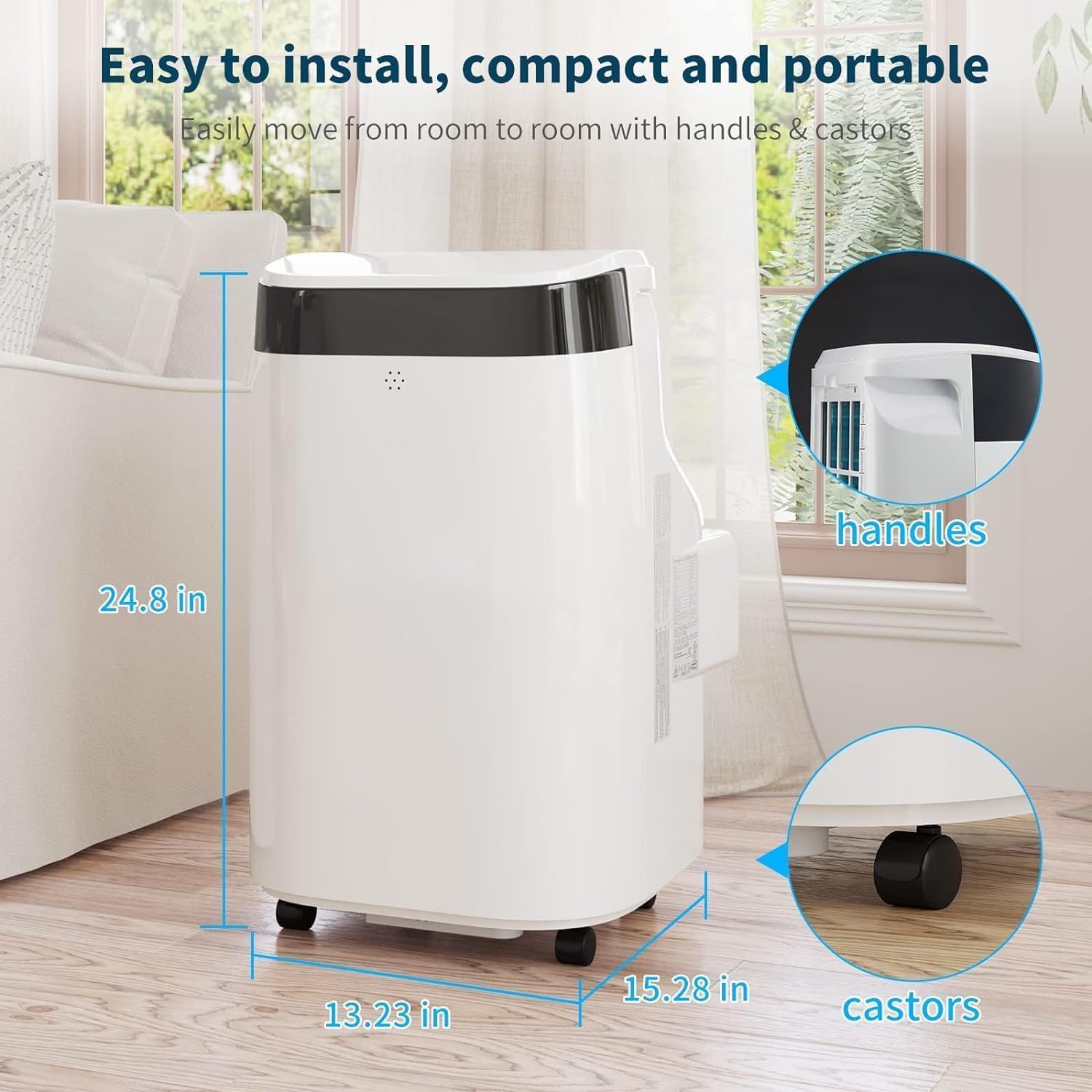 Portable Air Conditioners, 8000 BTU Portable AC With 3-In-1 Cooling, Fan, and Dehumidifier Modes. Energy-Saving Unit Cools Up to 350 Sq. Ft., Ideal for Bedrooms, Living Rooms, and Offices