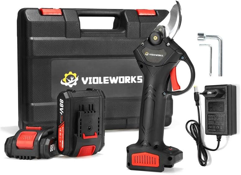 Cordless Electric Pruning Shears 2 Batteries 21V 30mm Black Electric Pruning Shears Two Electric Pruners One Charge European Plastic Box