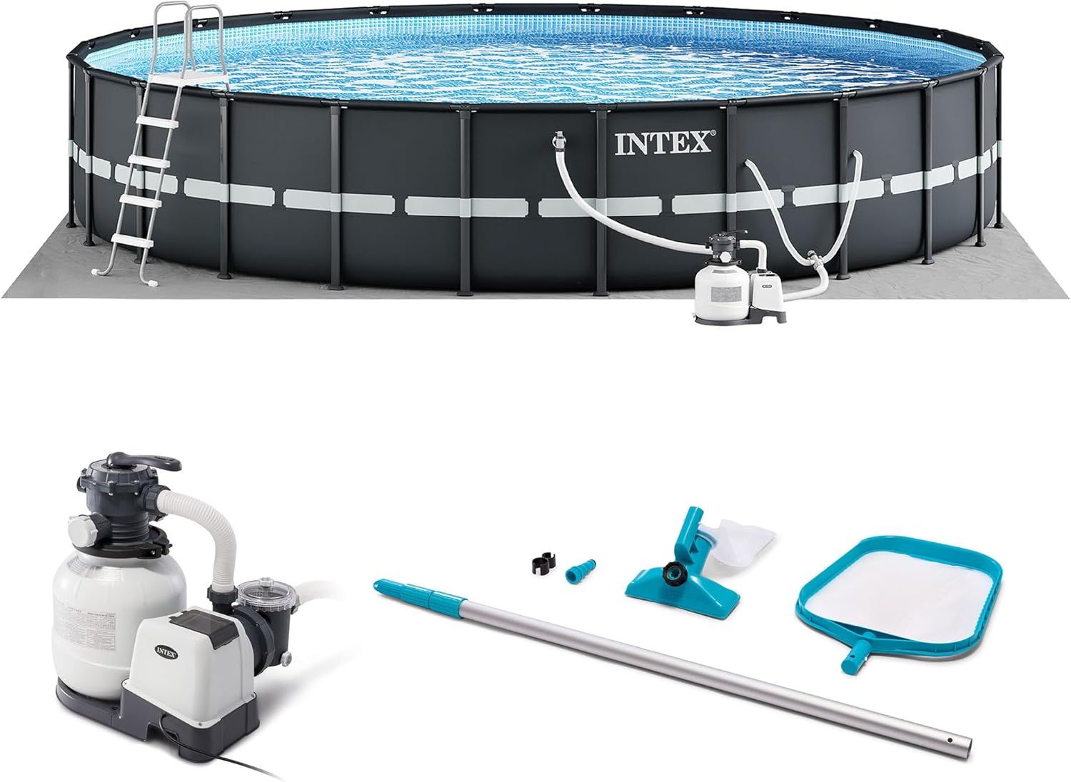 INTEX 26329EH Ultra XTR 18ft x 52in Above Ground Swimming Pool Set with Sand Filter Pump and Cleaning Maintenance Kit