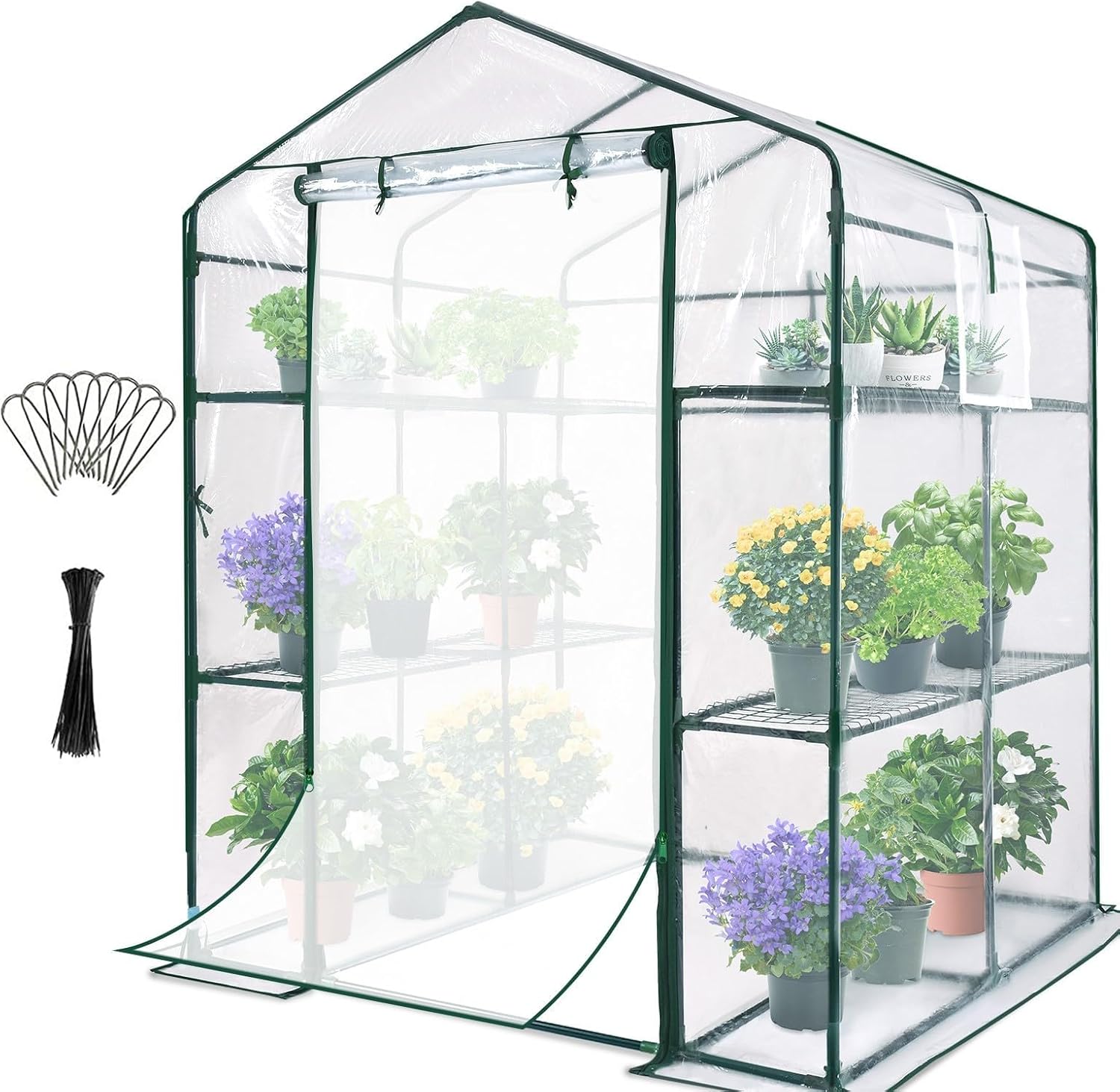 Quictent Greenhouse for Outdoors, Mini Walk-in Portable Flower Garden Plant Kit Outside, Heavy Duty 3 Tiers 8 Shelves Steel Frame & Durable Cover W/ Screen Door & Window, 4.7x4.7x6.4 FT, Clear