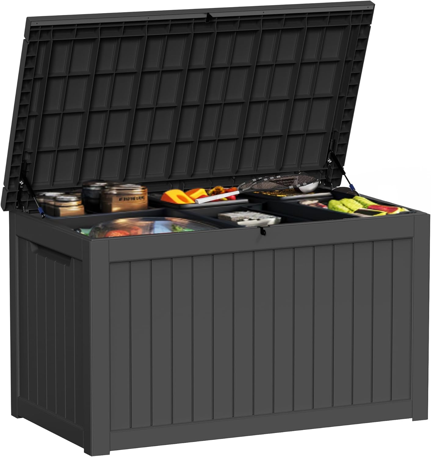 280 Gallon Outdoor Storage Box Waterproof - Outside Resin Deck Box, Lockable Storage Bin for Patio Furniture,Garden Tools,Cushions,Pool Accessories(Black)