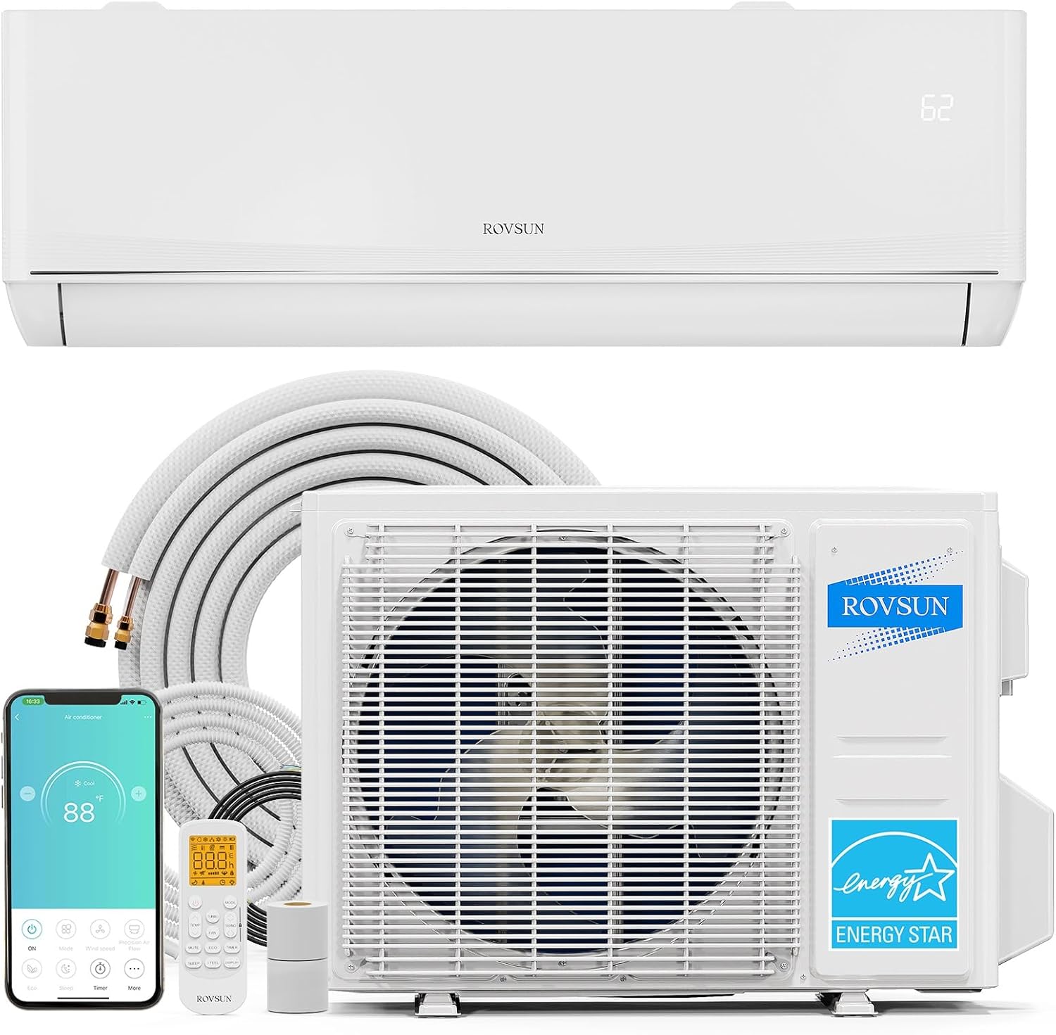 ROVSUN 18,000 BTU Smart WIFI Mini Split AC/Heating System with Inverter & APP Control, 23 SEER2 Ductless Split Air Conditioner with Pre-Charged Condenser, Heat Pump & Installation Kit, 230V