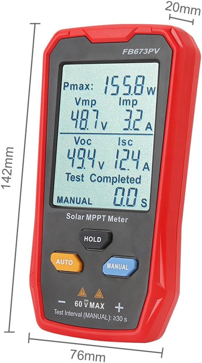 Generic 800W Solar Panel Tester Photovoltaic Multimeter 12-60V 14.2x7.6x2cm Utility Tool Professional Big LCD Screen with Cable, Red and Black