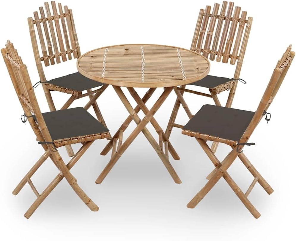 Patio Set 5 Piece Folding Patio Dining Set with Cushions Bamboo