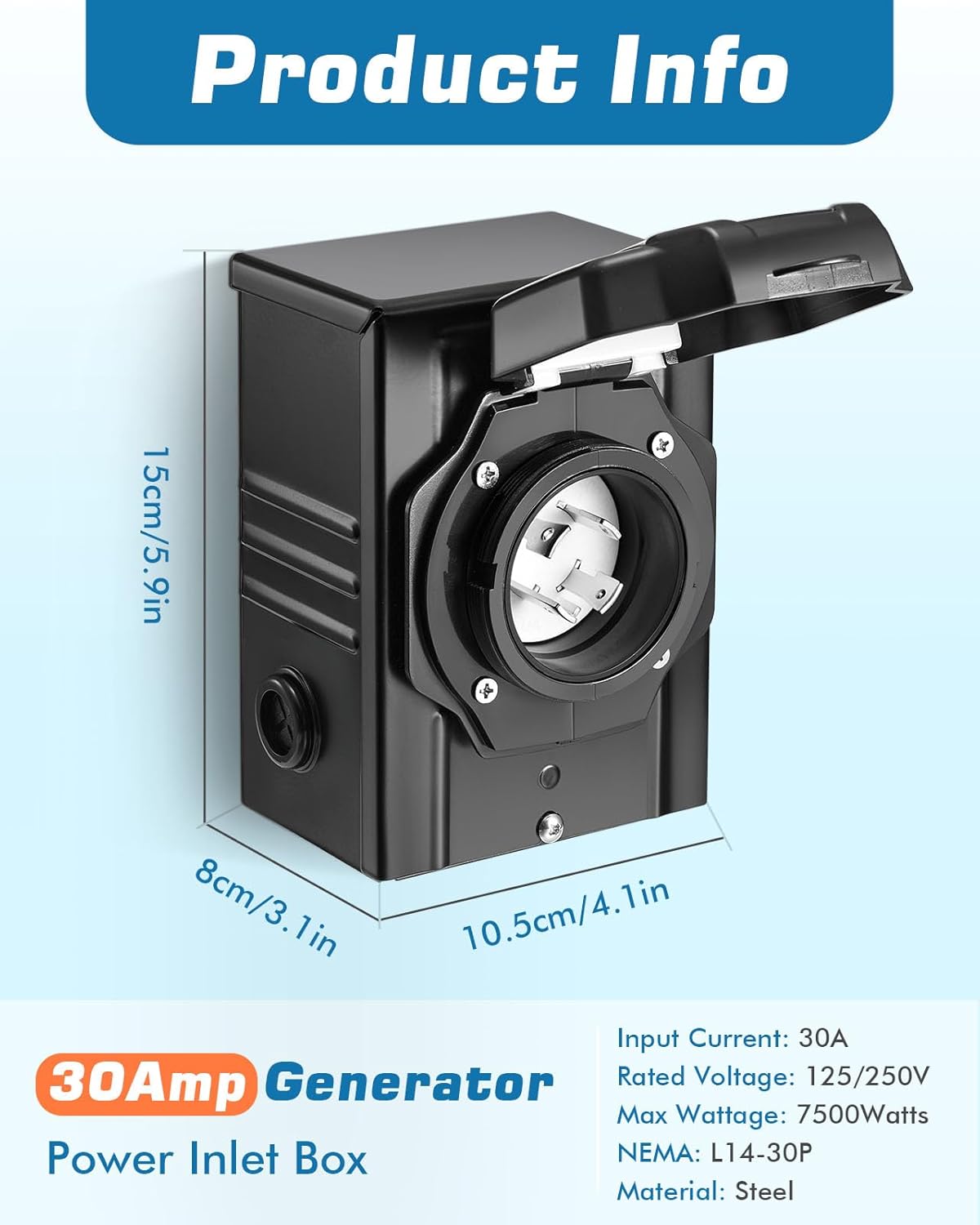 30 Amp Generator Power Inlet Box, NEMA L14-30P Power Inlet Box with 4 Power Inlet, 125/250 Volt, Up to 7500 Watts, Weatherproof Generator Inlet Box with Light Indicator,