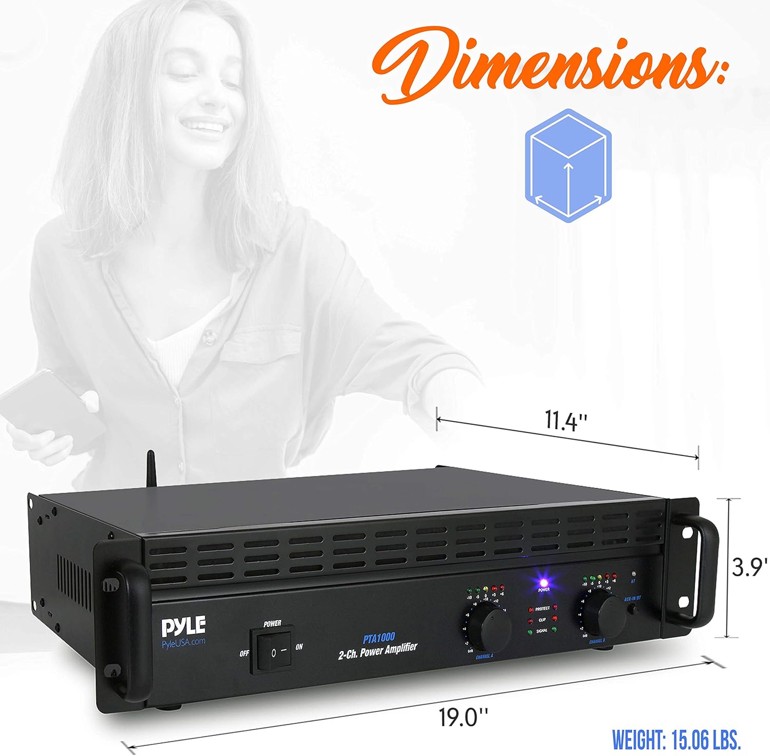 Pyle Professional Audio Bluetooth Power Amplifier - 2-Channel Rack Mount Bridgeable, LED Indicators, Shockproof Binding Posts, Cooling Fans 1000 Watt - Pyle Pro PTA1000.5