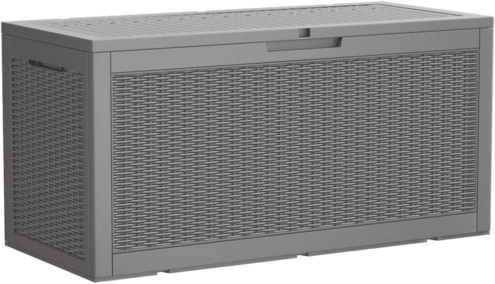Devoko 95 Gallon Deck Box Large Resin Outdoor Storage Box, Waterproof and UV Resistant Lockable for Outdoor and Patio, Large Storage Cabinet for Patio Furniture, Garden Tools and Pool Supplies, Grey