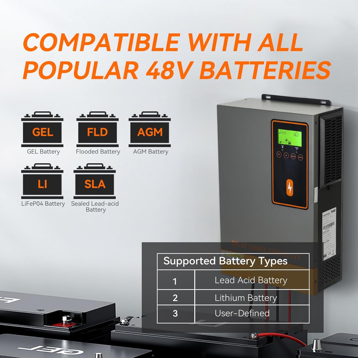 48V 140A MPPT Solar Charge Controller, 140Amp Solar Regulator Max.PV Input 500V, Max. Charging Current Can be Set, Work with 48V Lead-Acid and Lithium Batteries