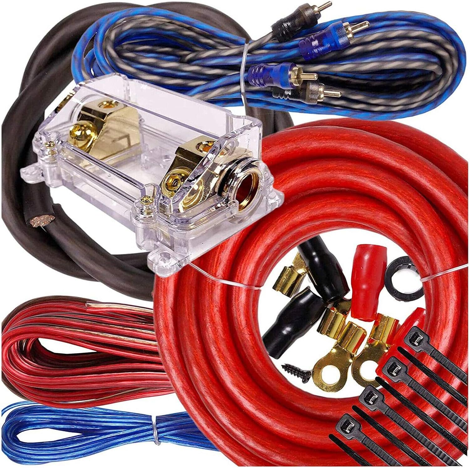 Gravity GR5.0 Car Audio Battery Stiffening Portable Power 5 Farad Capacitor and Completed 5000 Watts 0 Gauge Amplifier Installation Wiring Kit Red BGC0XLR