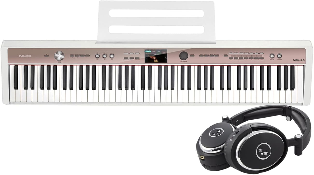 NUX NPK-20 Portable Digital Piano Keyboard With Bluetooth and Damper Pedal, 271 Sounds, MIDI | Graded Hammer Action Weighted 88 Keys | True Fidelity Foldable Noise Cancelling Headphones Bundle