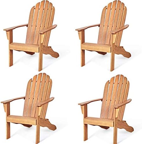 RELAX4LIFE Adirondack Chairs Set of 4, Acacia Wood Adirondack Lounge Chair, Weather Resistant Outdoor Chair for Patio Garden Porch Deck, 350 LBS Weight Capacity, Wooden Fire Pit Chairs (4, Natural)