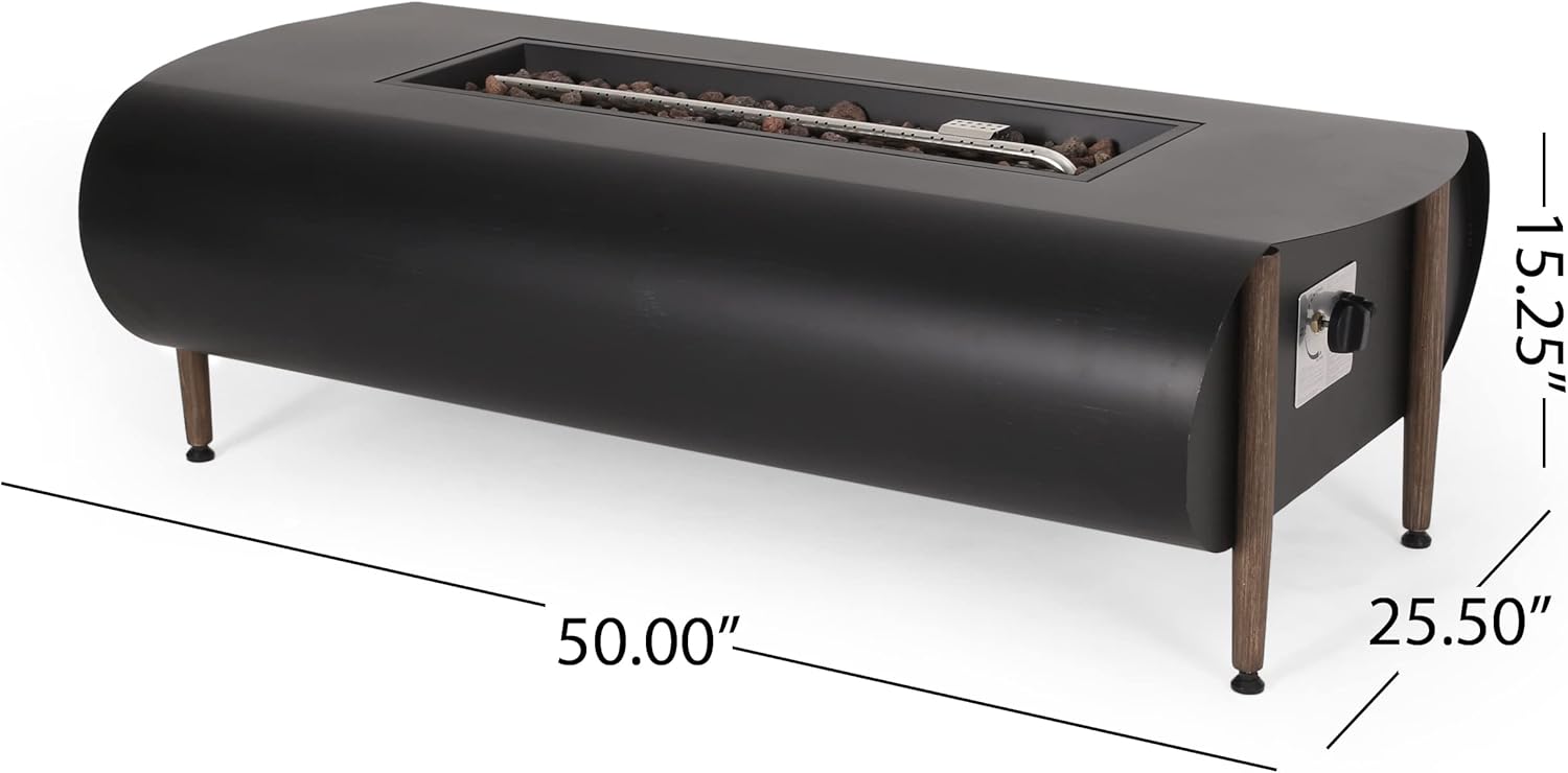 Vernon Rectangle Fire Pit 50,000 Btu, Dark Gray – Outdoor Propane Gas Fire Table with Lava Rocks, Weather Steel, Patio Backyard (1 Doors)