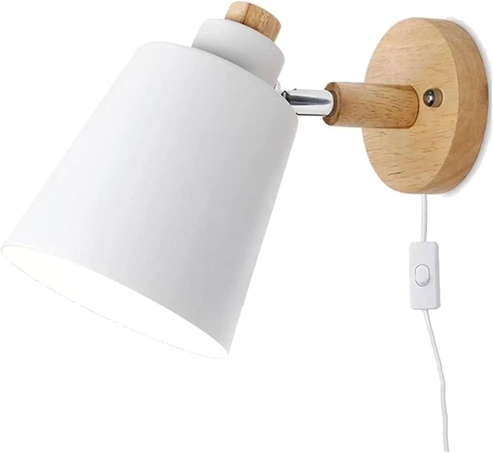 Vintage Industrial Adjustable Wall Light - Plug-in Bedside Reading Lamp Sconce for Bedroom, Living Room, Restaurants & Bars - Pink Lighting Fixture (White)