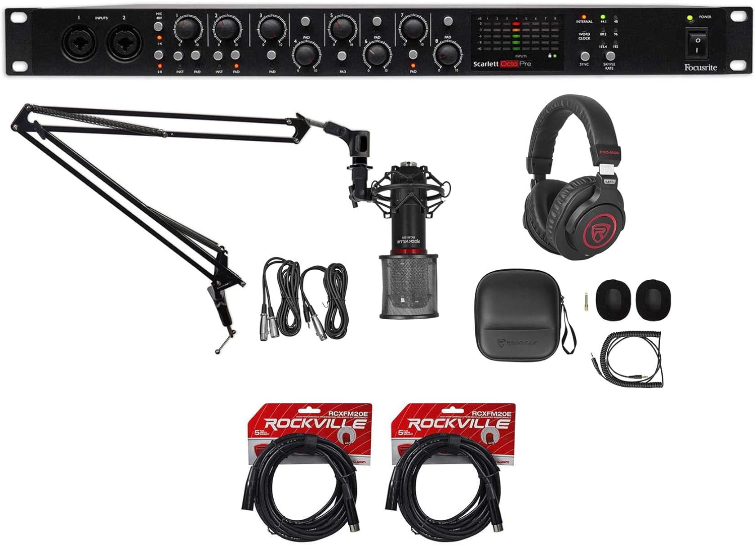 Audiosavings Bundle: Focusrite Scarlett OctoPre 8-Ch Microphone Bundle with Rockville DMS40 40