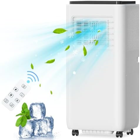 8,000 BTU Portable Air Conditioner with 3-IN-1 Cooling, Fan, and Dehumidifier, Cools up to 350 Sq.Ft, Quiet Operation with Sleep Mode, Remote Control, Auto Swing, and 24H Timer