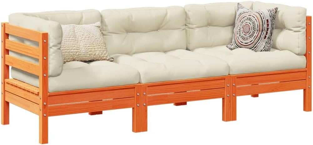 3 Piece Patio Sofa Set with Cushions Wax Brown Solid Wood Pine,Outdoor Sofa Set for Patio and Garden Comfort and Durability for Relaxing Outdoors Patio Furniture Sets, Outdoor Furniture Sets