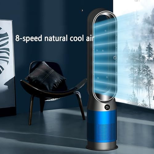 Warm and Cold Fan/Bladeless Fan/Home Heater/Floor Air Circulation Fan/Tower Fan,20 * 88cm,with Remote Control,3-Speed Warm Air,8-Speed Cool Air(Blue)