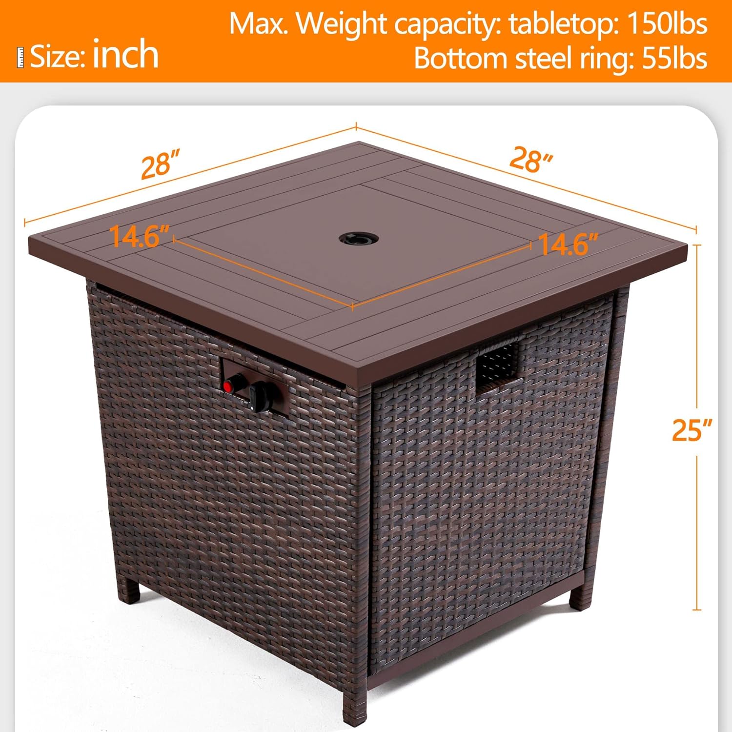 Yaheetech Fire Pit 28in Propane Fire Pit Table 50,000 BTU Wicker Gas Fire Pit Table w/Weatherproof PE Rattan Frame and Fire Glass for Outdoor Patio Garden Backyard, Smokeless Gas Firepit Table