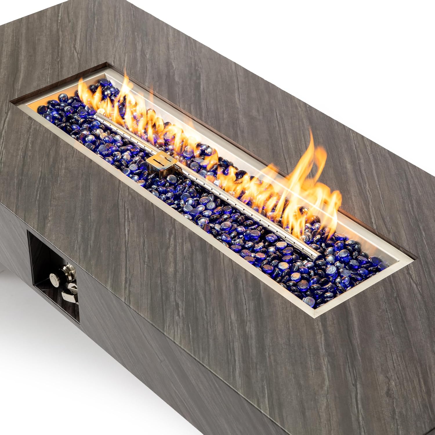 54 Inches Black Stone Fire Pit Table for Living Room – Outdoor & Indoor Heater with Elegant Design, Cozy Gatherings