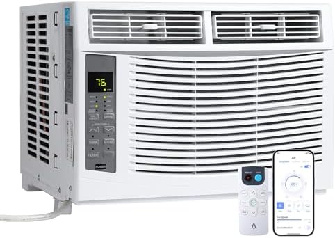 6,000 BTU Window Air Conditioner,Cool Rooms Up to 350 Sq.Ft.,Smart Window AC Unit with Smartphone App or Remote Control,3 Fan Mode,Sleep&ECO Mode,Washable Filter,for Bedroom Apartment Office,New R32