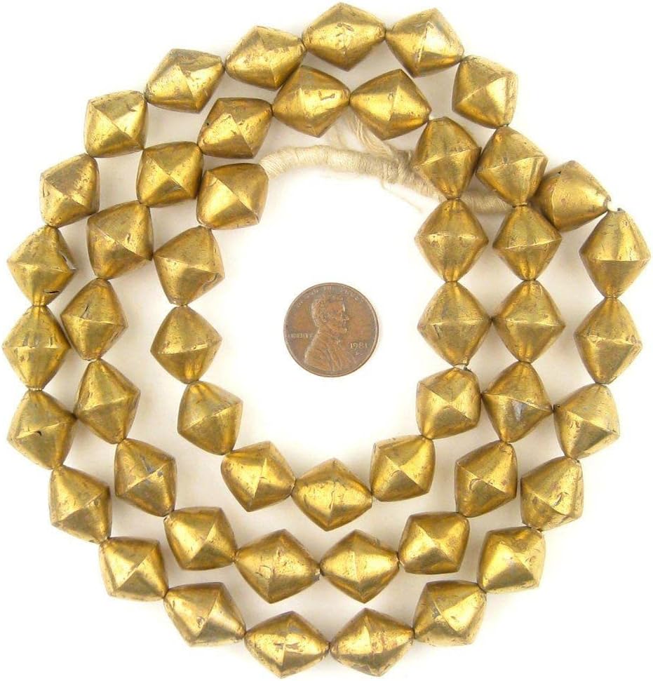 The Bead Chest Mali Brass Bicone Beads 17x14mm African 32 Inch Strand Handmade