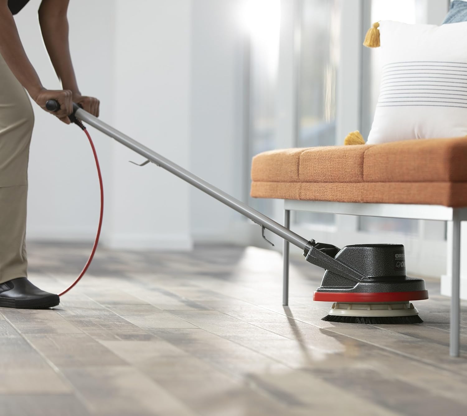 Oreck Commercial Orbiter Hard Floor Cleaner Machine, Multi-Purpose Floor Cleaning, Random Orbital Drive, Wide Cleaning Path, 50-Foot Long Cord, ORB550MC, Gray/Red