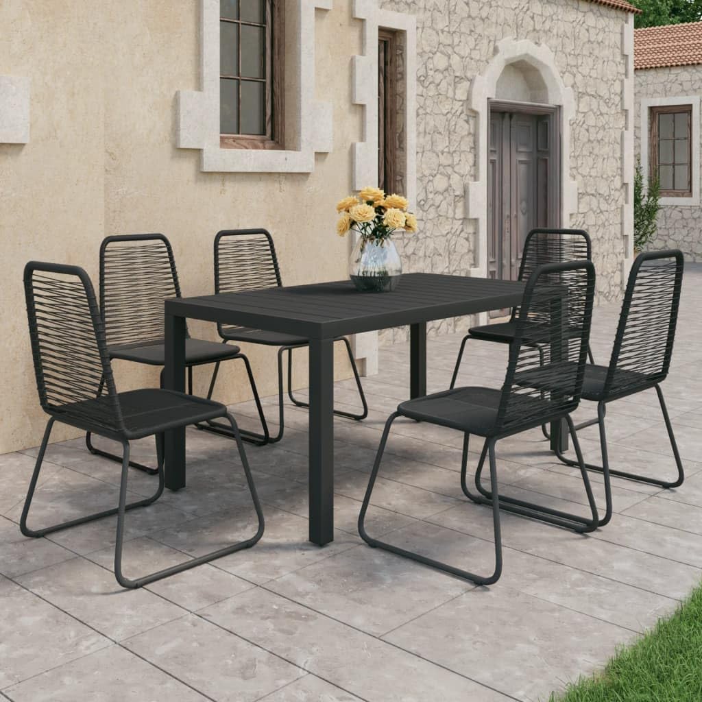 7 Piece Patio Dining Set PVC Rattan Black Garden Furniture
