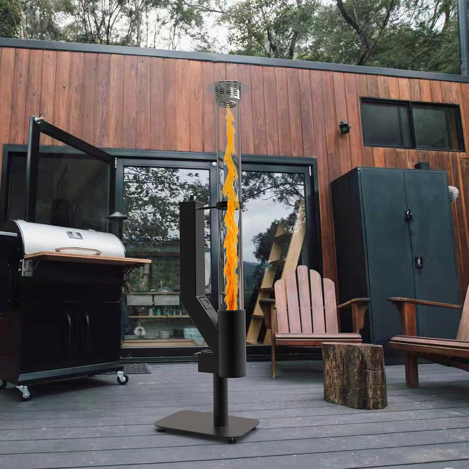 Smokeless Outdoor Pellet Fire Pit – Spiral Swirling Flame Column with Glass Tube, Creates Cozy Patio & Garden Ambience, Great for Backyard & Camping